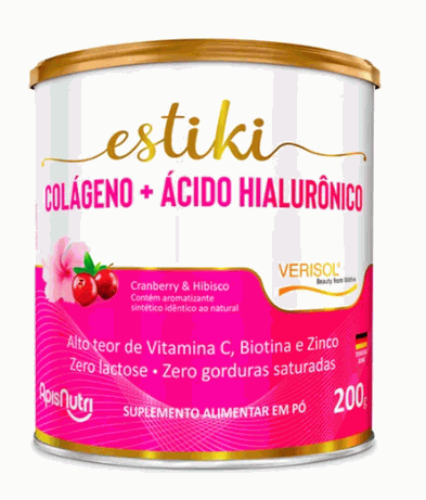 Estiki Colágeno + Ácido Hialurônico (200g) - Cranberry com Hibisco Apisnutri
