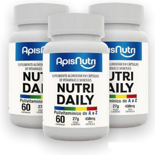 Nutri Daily Polivitaminico A-Z - 450mg (60 caps) - 3 unidades Apisnutri